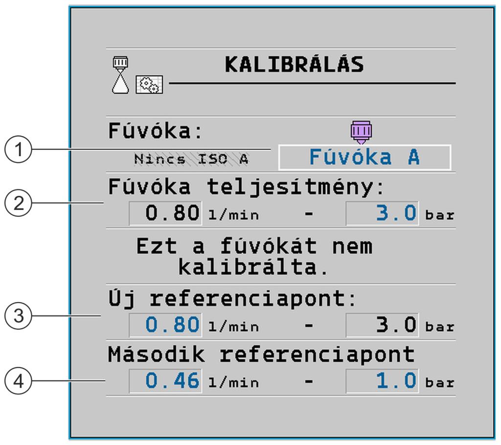 A vezérlő számítógép konfigurálása A fúvókák konfigurálása nyomásszenzoros szabályzással működő permetezőknél 7 Ez a lista a szabványos fúvókákat tartalmazza, valamint még négy helyet a saját fúvókák