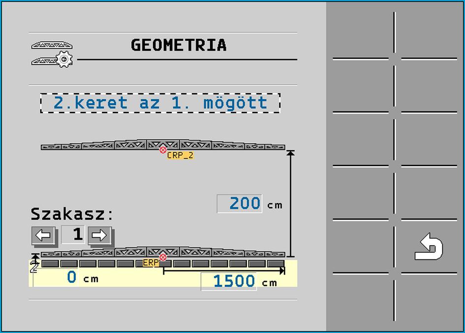 Így írja be a permetezőgép geometriáját a kiegészítő vezérlő számítógépbe: 1.