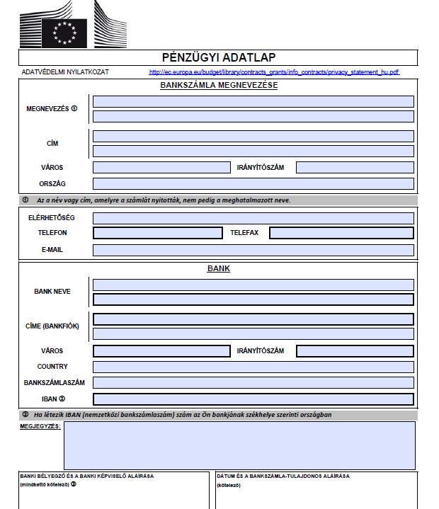 2/7 Pénzügyi adatlap Bankszámla megnevezése, banki adatok és