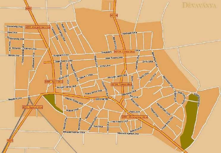 Városi közúthálózat Forrás: Dévaványa város Integrált Fejlesztési Stratégiája (2010) A belterületi úthálózatban egy lényeges változás lesz, ez pedig a Szeghalmi útátminősítése (és korszerűsítése)
