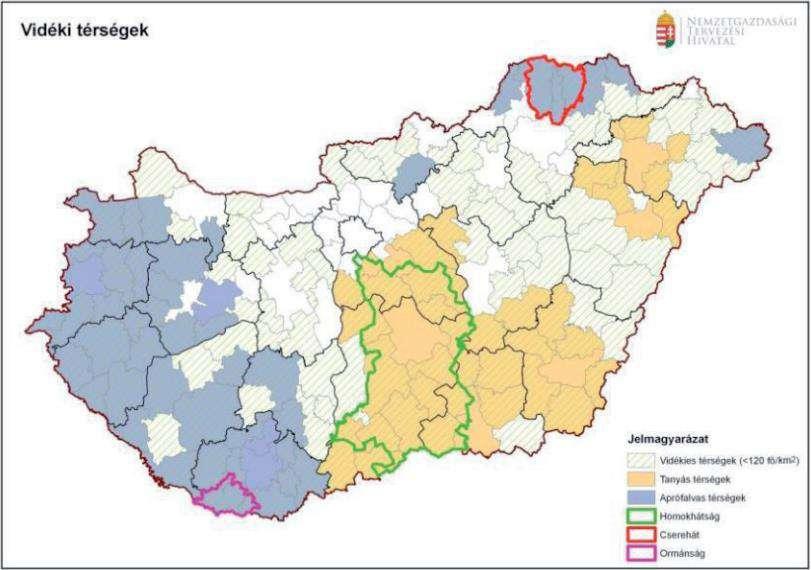 6. térkép: Magyarország vidéki térségei Forrás: OFTK 40. ábra 1.2.
