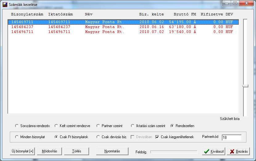 vevővel vagy szállítóval és a partnerkód vagy kapcsolódó bizonylat mező nincs kitöltve,