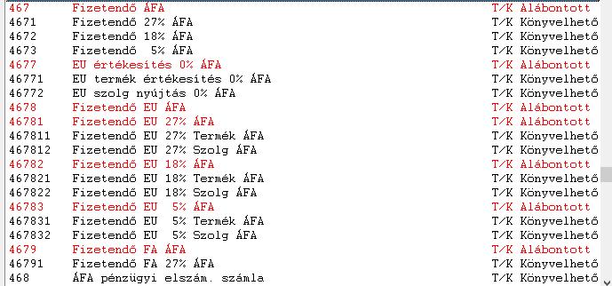 A 46618 a (beszerzésekhez kapcsolódó) uniós ÁFA, a 46619 a (belföldi beszerzésekhez kapcsolódó) fordított ÁFA számlája.