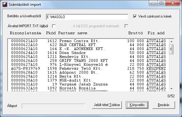 5.8 Félautomata import Az alap könyvelő rendszer saját számlázó rendszerünkből vagy akár idegen számlázó programból félautomata átvétellel segíti a bizonylatok gyorsabb rögzítését.