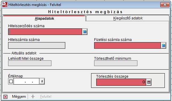 3. Hiteltörlesztés felvitel Hogyan tudok hiteltörlesztést rögzíteni? Milyen adatokra lesz szükségem? A Törlesztés ablakban új megbízás felvételéhez kattintson a Ins billentyűt a billentyűzeten.