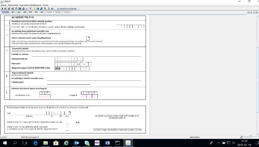 19T201 form: a) On the first page of the form in the first box of section 2 please select 2 ( változásbejelentés ).