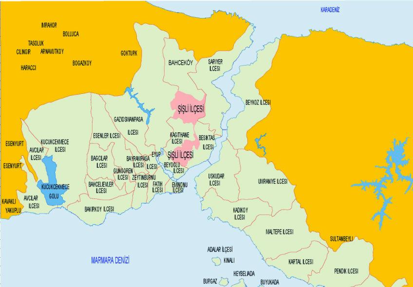 Şekil 7.1 Şişli Đlçesinin Haritadaki Konumu (Şişli Belediyesi) 7.