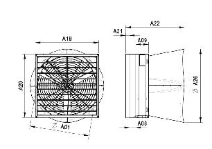 B Axiál ventilátorok méretei Lapátkerék Ø A B C D E F cm-ben mm-ben E 35 435 485 375 86 75 89 40 490 540 420 91 88 102 45 535 575