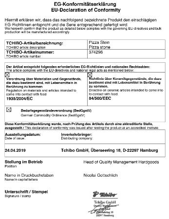 Megfelelőségi nyilatkozat Made exclusively for: Tchibo GmbH, Überseering 18, 22297 Hamburg, Germany, www.tchibo.