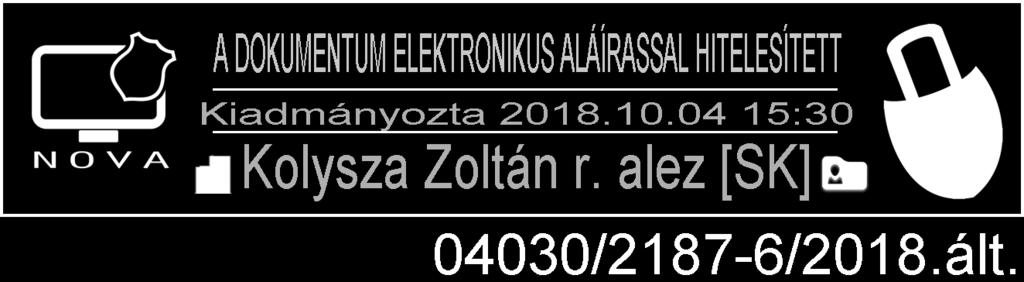 eljárások Kibocsátás dátuma: 2018.október 4. Érvényessége: 2018. október 4.