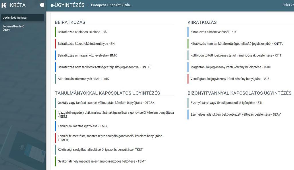 Megjegyzés: Erre a felületre be lehet jelentkezni a Kréta felületétől függetlenül is a https://eugyintezes.e-kreta.hu címen a KRÉTÁ-ban használt gondviselői felhasználói névvel és jelszóval. 2.