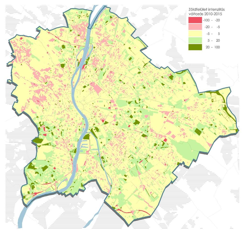 ZÖLDFELÜLETI INTENZITÁS VÁLTOZÁSA 2010-2015 ZFI