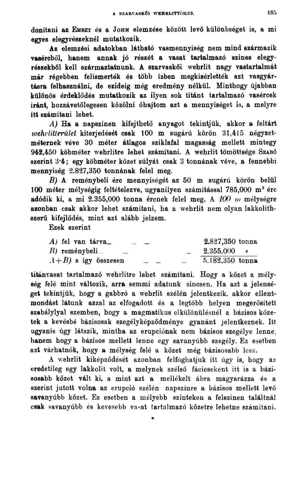 A SZARVASKŐI WEHRLITTÖMZS. 1S.r) donítani az Emszt és a J ohn elemzése között levő különbséget is, a mi egyes elegyrészeknél mutatkozik.