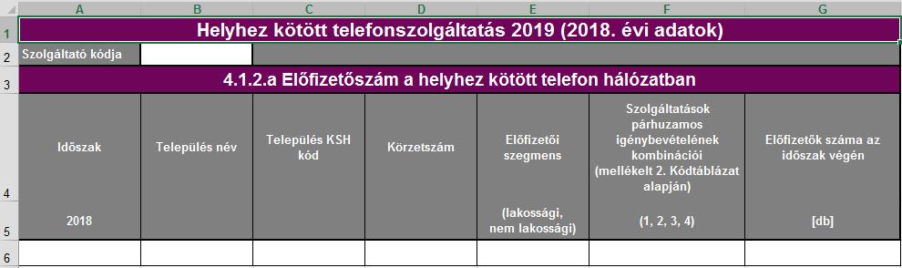 4.1.2.a Előfizetőszám a helyhez kötött telefonhálózatban A 4.1.2.a adatlap kitöltése során a közvetítőválasztásos szolgáltatást igénybe vevő előfizetők adatait nem kell figyelembe venni!