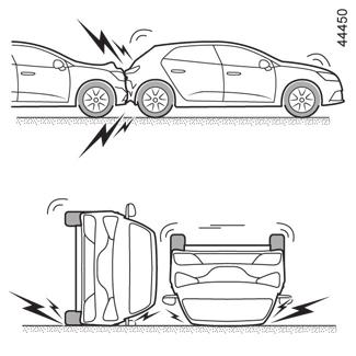 AZ ELSŐ BIZTONSÁGI ÖV KIEGÉSZÍTŐ BERENDEZÉSEI (5/6) A következő esetekben az övfeszítők vagy a(z) airbags működésbe léphetnek: alulról jövő ütés, például padka; gödrök; bukkanó vagy durvább parkolás;