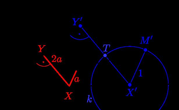 Legyen Y a V B szár tetszőleges pontja, X pedig a V B szárra merőleges Y ponton áthaladó egyenes és a V A szár metzéspontja.