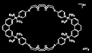 ábra Stang és munkatársai ezt a problémát sikeresen hidalták át kétmagvú, erős Pt-C kötést tartalmazó platina-komplex és dikarboxilát-vegyületek reakciójával [29] (16. ábra).