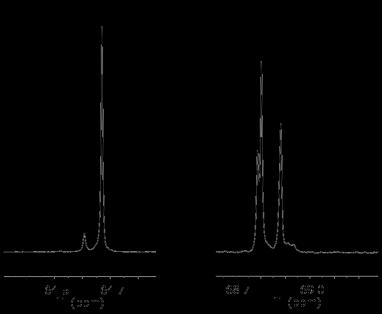 A 19 F-MR-spektrumokon jól látszik, hogy míg toluolban a C ligandum legalább három izomer elegyeként van jelen, kloroformban csak egy fő- és egy minor komponens detektálható.