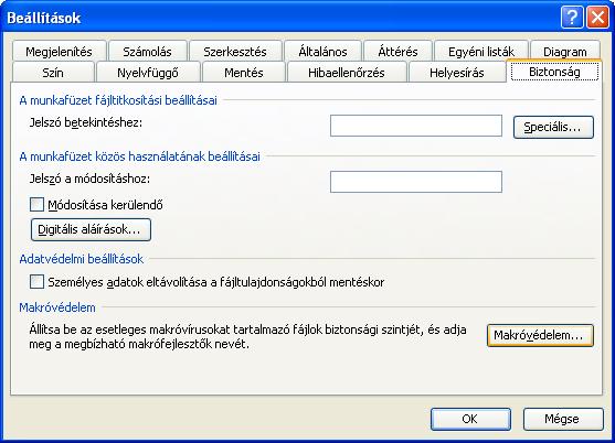 Az Excel fájl megnyitásakor, a makrókra vonatkozó