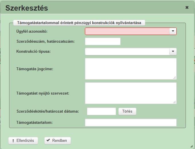 Ügyfél-azonosító: Ebben a cellában válassza ki a nyilatkozatot adó ügyfelet.