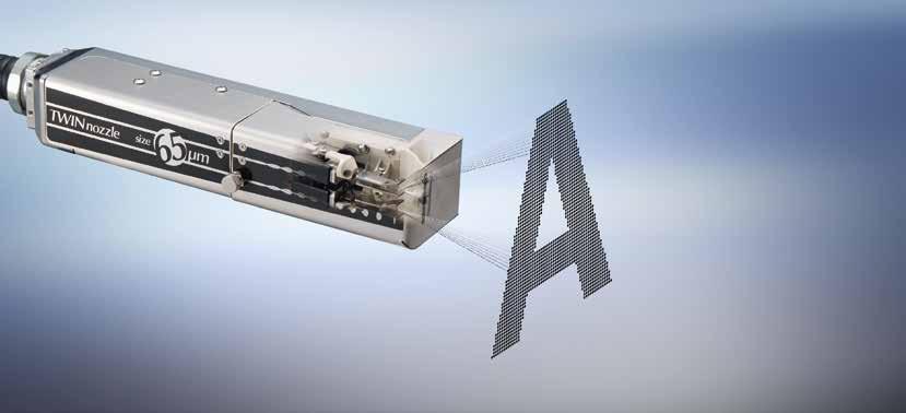 Ikerfúvóka modell Rugalmas 8 soros nyomtatás Az új ikerfúvóka segítségével egyetlen nyomtatófejjel akár 8 soros szöveget is nyomtathatunk.