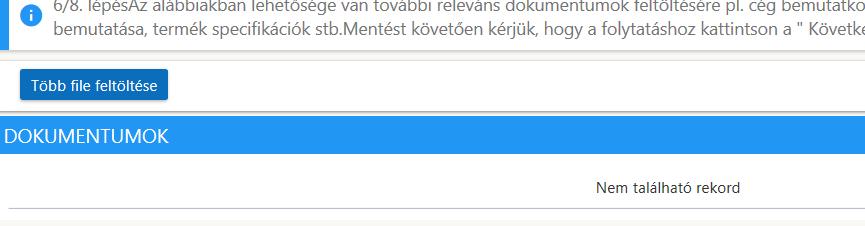 Beszállítói önregisztráció: A Dokumentumok fül Amennyiben szükséges, további