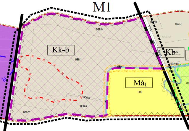 88/7, helyrajzi számú ingatlanok és környezetük A módosítás leírása: A módosítás során a Kb különleges beépítésre szánt kavicsbánya területe és a mellette lévő Má általános