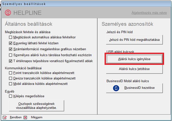 A megjelenő Aláírói kulcs cseréje, igénylése ablakban adja meg a telefonszámát, majd nyomja meg a Folyamat indítása gombot, hogy munkatársunk felvehesse Önnel a kapcsolatot.