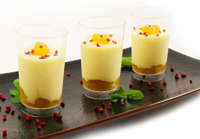 Mangós Panna Cotta Nonna Anita Panna Cotta krémpor 120 g Naarmann tejszín 35,1% UHT 715 g Tej 2,8% 70 g Royal Steensma Mangó töltelék 58% 285 g Mennyiség összesen: 1 190 g (10 db pohárkrém