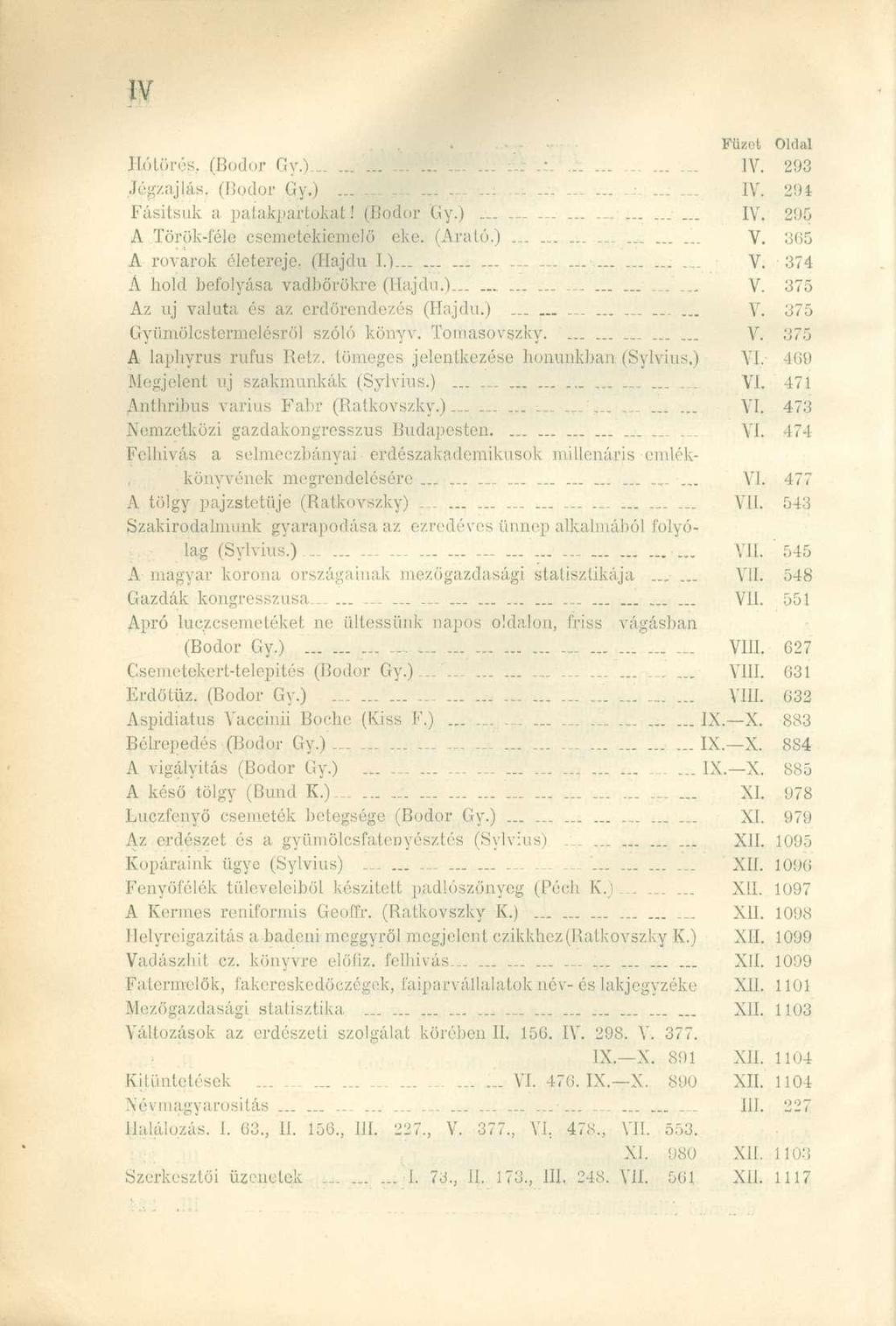 Füzot Hótörés, (Bodo r Gy.) - ~ -- - - IV. 29 3 Jégzajlás. (Bodo r Gy. )... \ -....-. IV. 29 1 Fásitsuk a patakpartokat! (Bodo r Gy. )... IV. 29 0 A Török-fél e csemelekieruel ö eke. (Arató.) _ V.