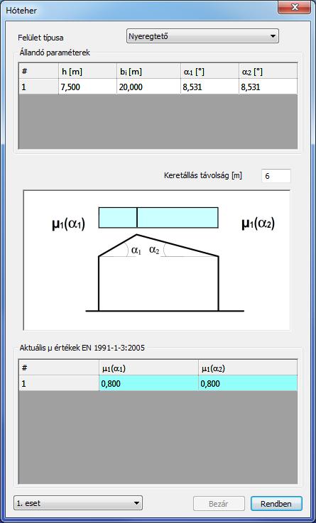 Az alaki tényező meghatározásához a legördülő menüből ki kell választani a Felület típusát (lapos tető, nyeregtető stb.