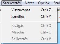 A SZER KES ZT ÉS menüben az alábbi parancsok érhetőek el: A NÉZ ET menü az alábbi beállításokat
