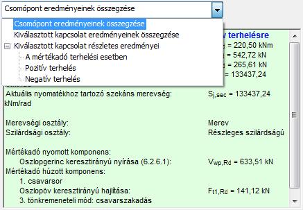 A csomópont számítási eredményei az ablak zöldhátterű részén tekinthető meg.