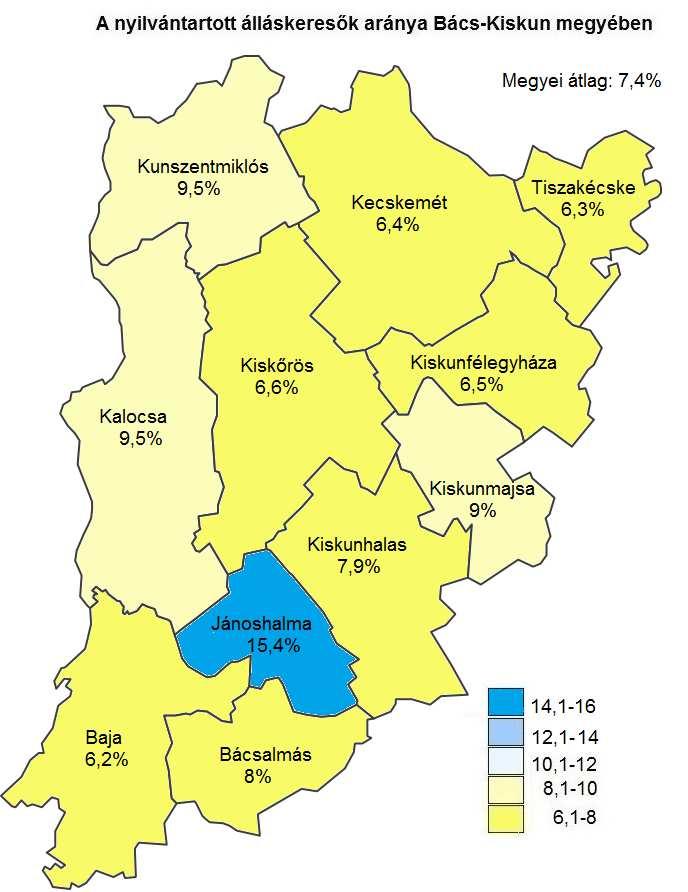 A megyei munkanélküliség jellemzői A nyilvántartott álláskeresők arányának alakulása (a gazdaságilag aktív népesség %-ában) Járás A nyilvántartott álláskeresők aránya, % a/ 2017 2017 2016 március