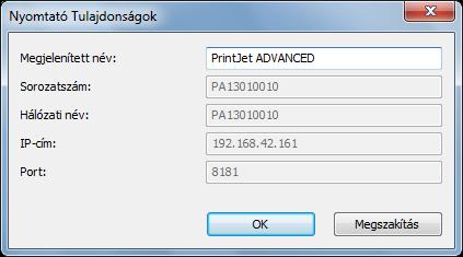 Telepítés 38. ábra A nyomtató nevének módosítása 6 Adja meg a nyomtató M-Print PRO szoftverhez szükséges megnevezését, pl. PrintJet ADVANCED.