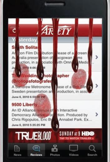 HBO True Blood A HBO True Blood mobil reklám kampánya 38%-kal növelte a nézettséget Az első képernyő érintésre véres