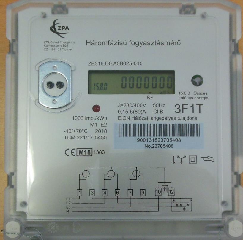 2018-tól szállított ZPA gyártó lakossági 3f elektronikus villamos fogyasztásmérője 3