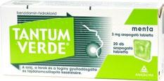 1291 Tantum Verde 3 mg szopogató tabletta 20 db, mentol vagy citrom vagy narancs-méz ízben** A torok fertőtlenítésére, gyulladásgátló és fájdalomcsillapító
