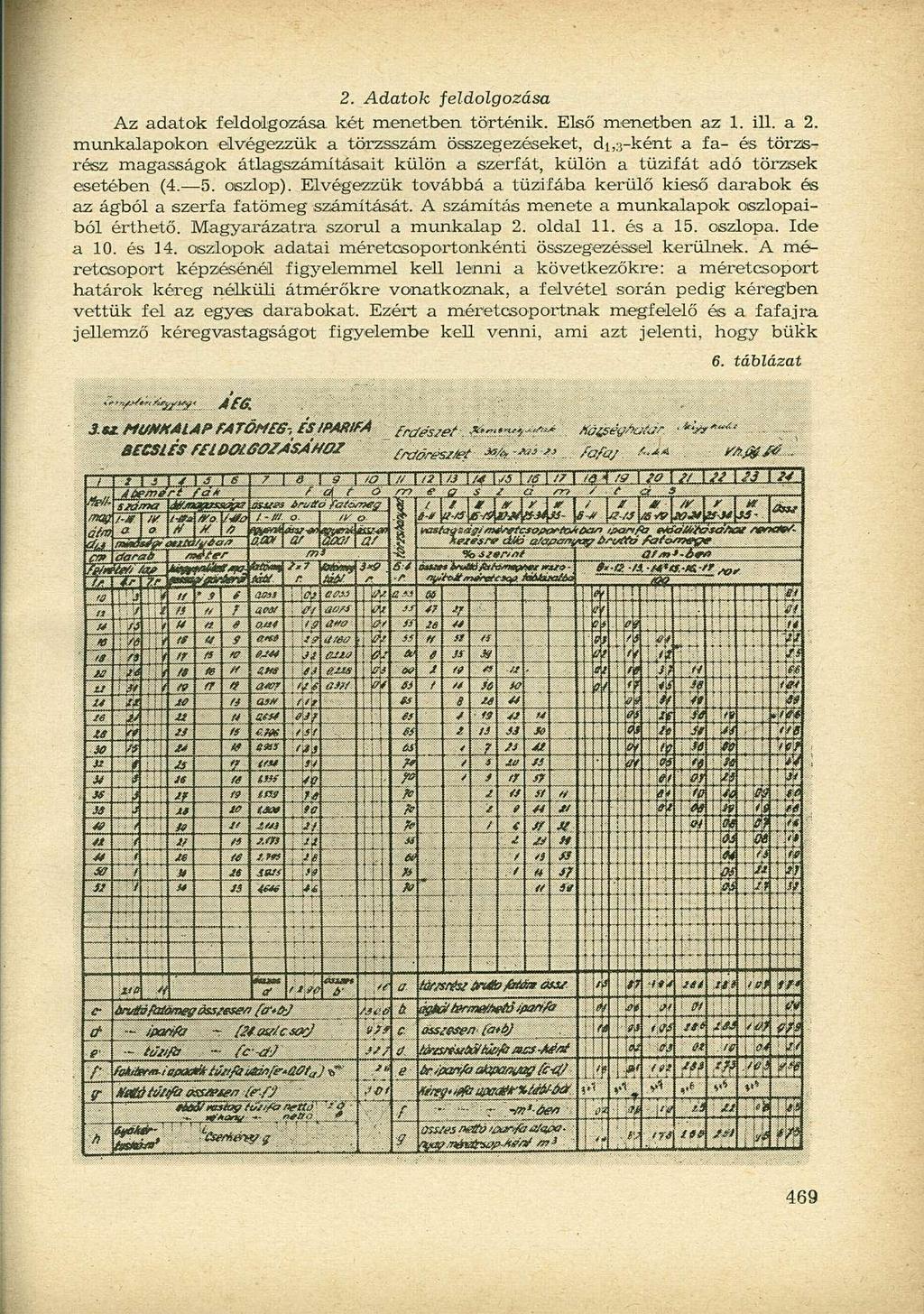 2. Adatok feldolgozása Az adatok feldolgozása két menetben történik. Első menetben az 1. ill. a 2.