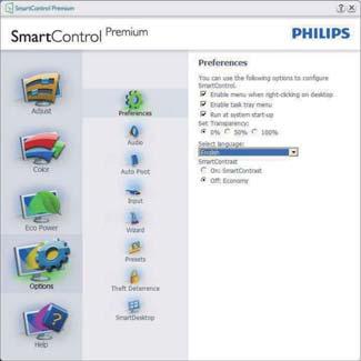 Az Enable Context Menu (Helyi menü engedélyezése menün) láthatóak a SmartControl Premium választható beállított érték választása) és Tune Display A Letiltva választásával eltávolíthatja a