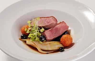 ROASTED PINK DUCK BREAST WITH CHICORY AND BLUEBERRY SERVED WITH COTTAGE CHEESE