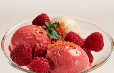 10 HUF 3000 SORBET CUP Two times two scoops of lemon and raspberry sorbet with fresh raspberry and gluten free crumble SORBET