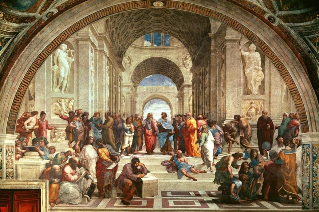 2.1 ábra. Rafaello Athéni iskola című festménye. [2] E művészek már képesek voltak vászonra vinni a perspektívát, amit kitűnően példáz Rafaello Athéni iskola című festménye (2.1 ábra).