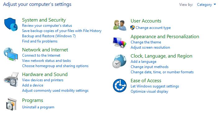 Rendszerműveletek Hálózati kapcsolat (Windows 10) hhvezetékes hálózat 1. Jobb gombbal kattintson a [Start] gombra, válassza ki a [Control Panel] (Vezérlőpult) elemet a listán. 2.