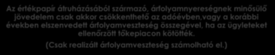 Az értékpapír átruházásából származó, árfolyamnyereségnek minősülő jövedelem csak akkor csökkenthető az adóévben,vagy a korábbi