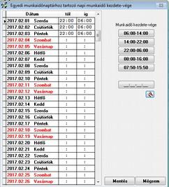 látható időtartamok, illetve további sorok is felvihetők.