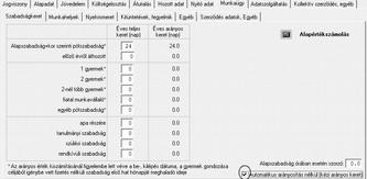 Mindezek előtt szükséges lesz azonban a Alapadatok / Cég alapadatok / Cég törzsadatok, beállítások / Kiegészítő adatok, beállítások / Egyéb fülön található, Közfoglalkoztatotti szabadság számítása