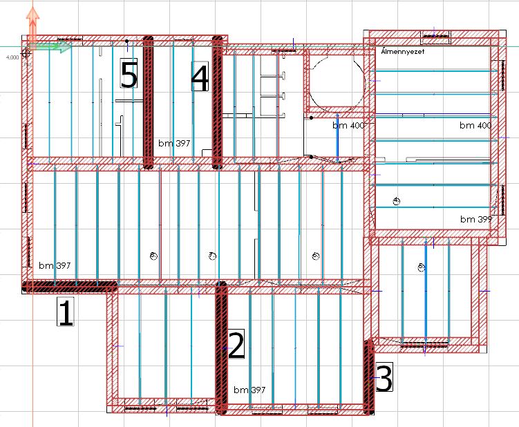 3. Példa: meglévő villa A földrengéshez tartozó teherkombinációval számítjuk a tervezési igénybevételeket.