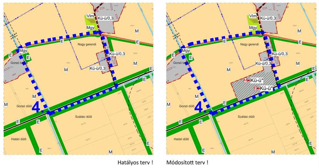 4. Módosításra kijelölt területek Külterületen, a belterülettől nyugatra a Sárospatak felé vezető út északi oldalán (3814 sz, út) a 040/1 hrsz-ú telken.