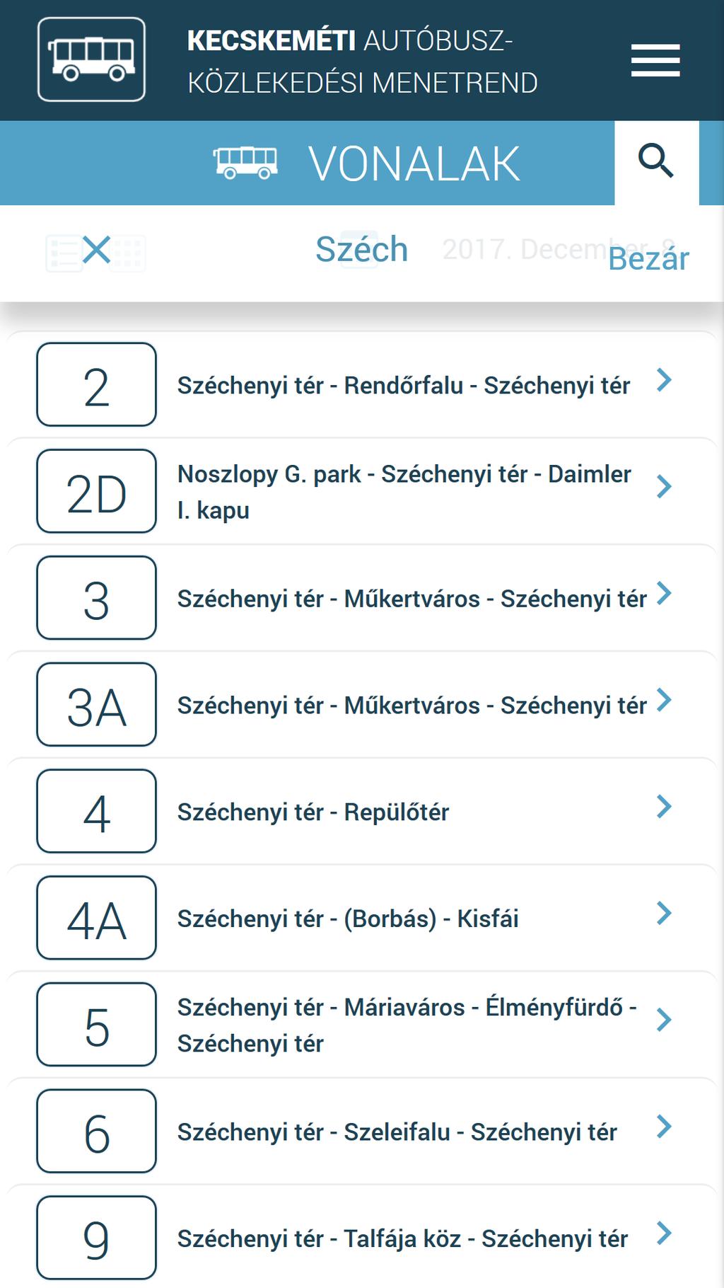 3.1.2. Vonalak oldal keresés a részletes listában A kereső gombra kattintva legördül a kereső sáv.
